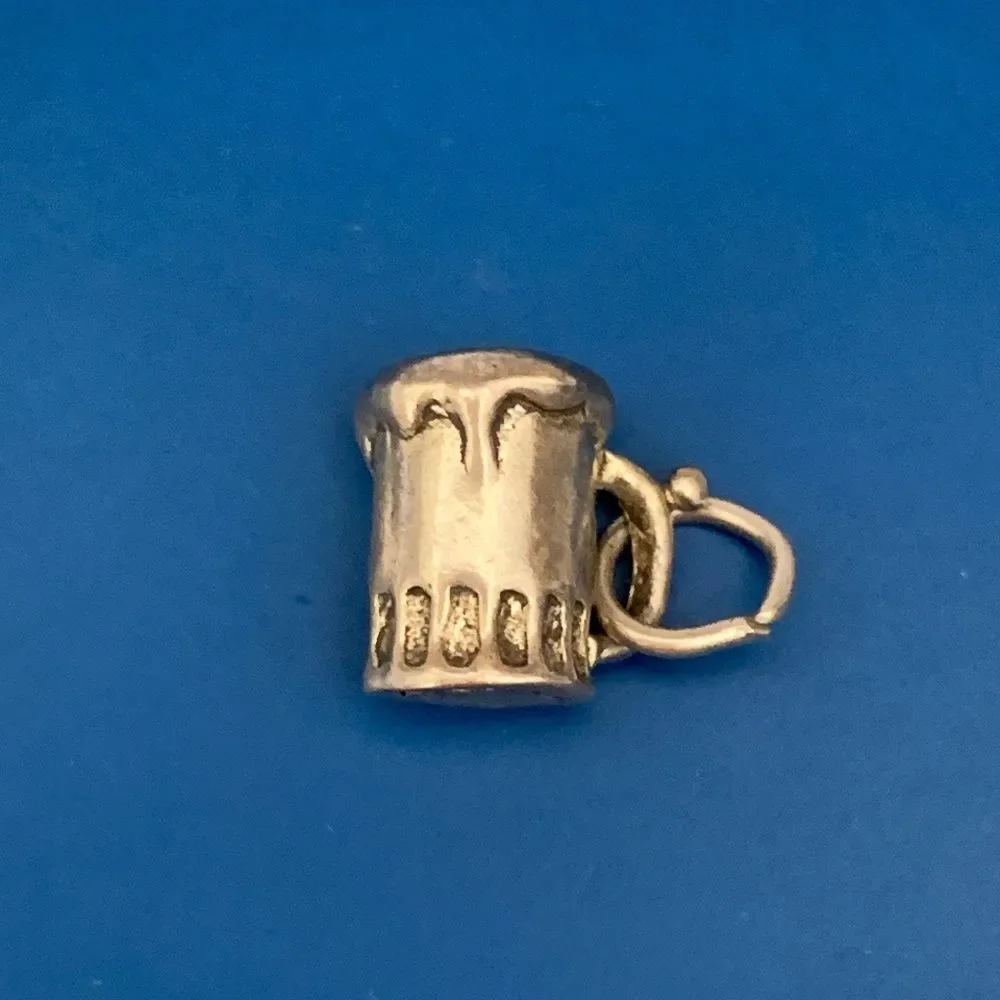 Beer Mug over flowing with foam Sterling Silver Jewelry Charm #party #beverages